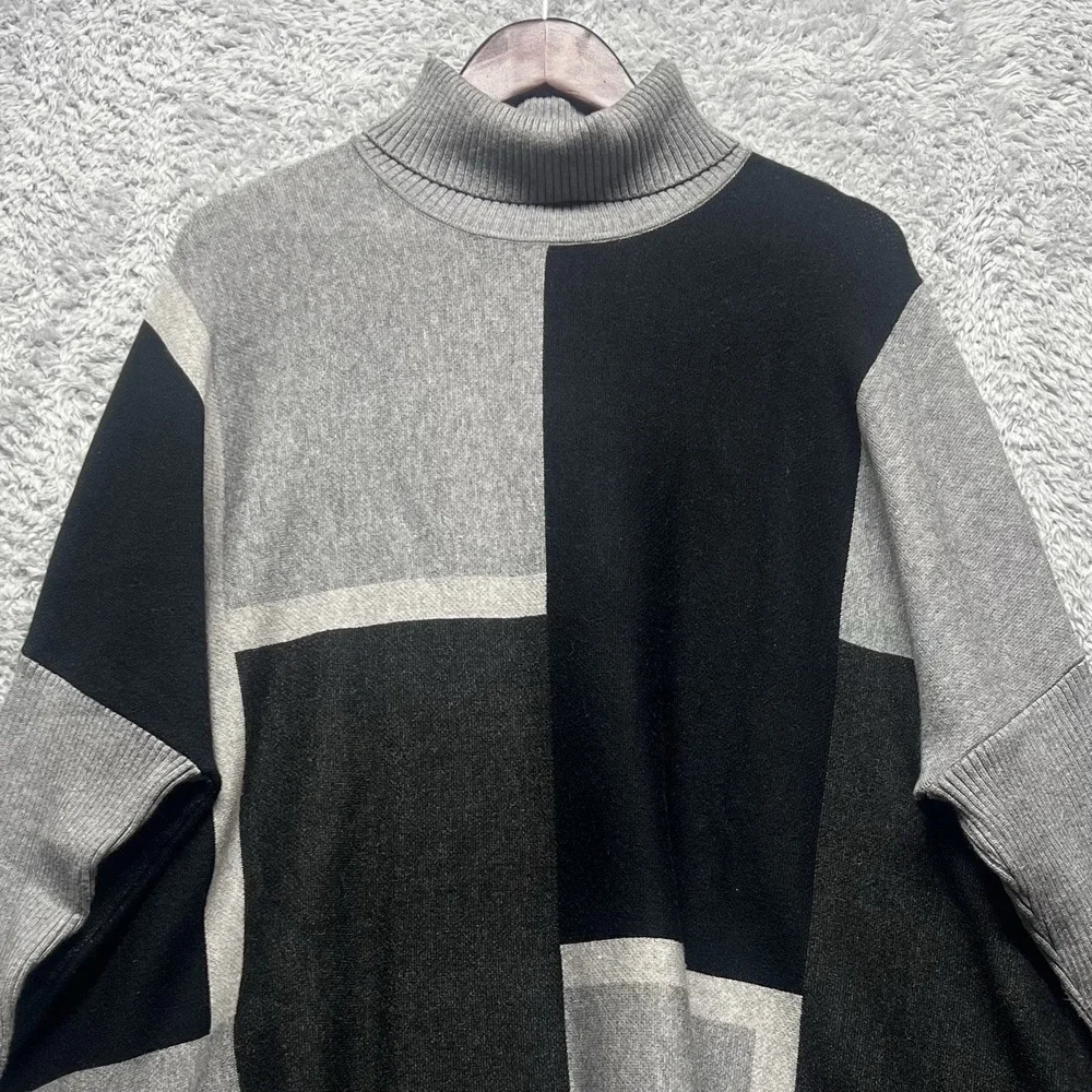 Joseph A. Turtleneck Sweater Poncho Womens XL Black Gray‎ Colorblock Oversized